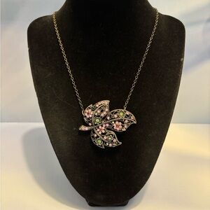 Rose Benedetti Bronze Tone Crystal Leaf Necklace 17”
